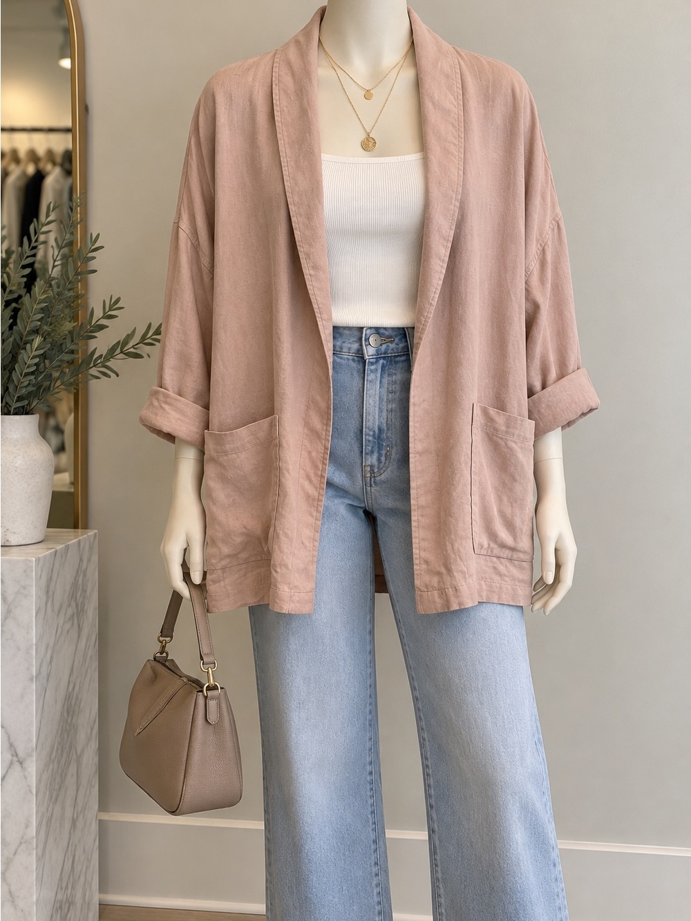 Eileen Fisher Light Pink Open-Front Women's jacket